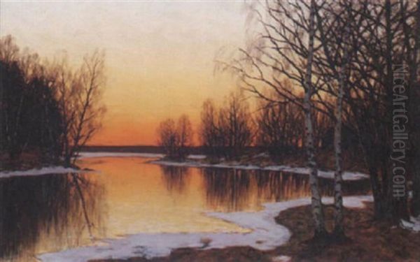 Varvinterlandskap - Aftonstamning Oil Painting by Edvard Rosenberg