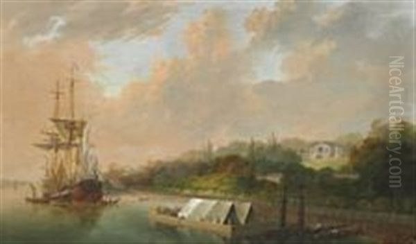 View Of The Elbe With The Country House Abbema Oil Painting by Friedrich Rosenberg