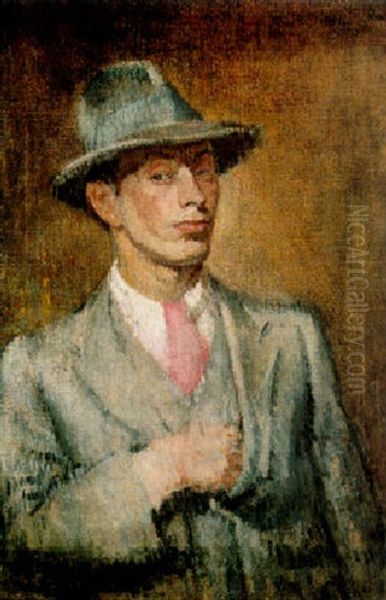 Self Portrait In A Trilby Hat Oil Painting by Isaac Rosenberg