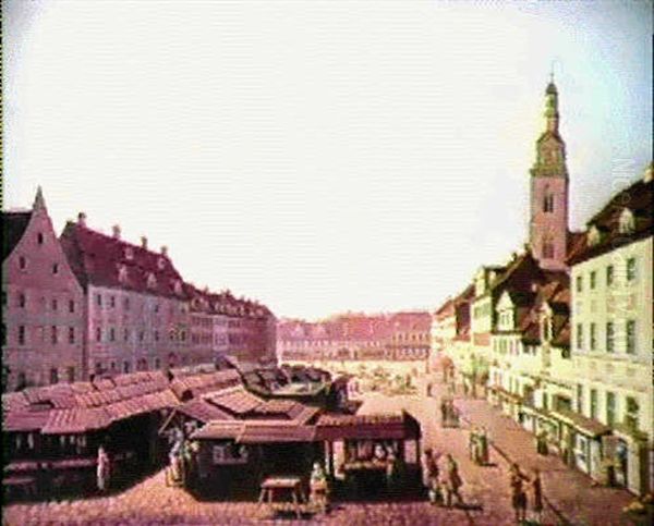 Vue Du Marche Neuf Et De L'eglise Sainte-marie A Berlin Oil Painting by Johann (Jean Georg) Rosenberg