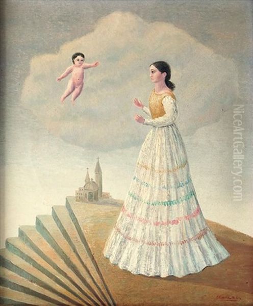 Anunciacion Con Escalera En Abanico Oil Painting by Emilio Rosenblueth