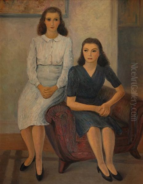 Dos Nenas De Carlos Orozco Romero Oil Painting by Emilio Rosenblueth