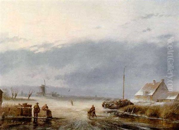 Dutch Canal Scene, Winter by Nicolas Rosenboom