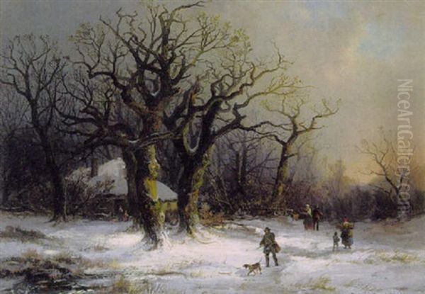 Bauernkate Im Winterwald Oil Painting by Nicolas Rosenboom