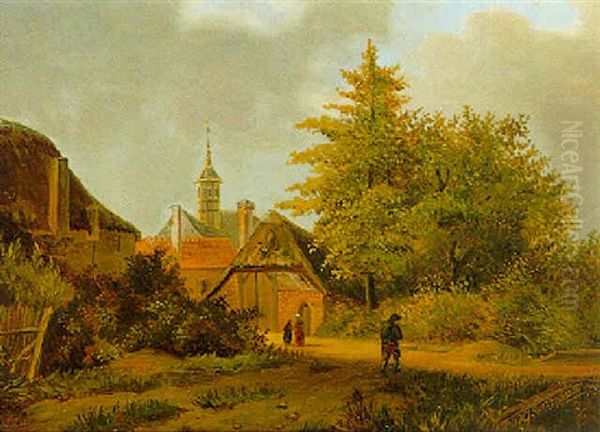 Blick Auf Ein Dorf Mit Figuren Oil Painting by Nicolas Rosenboom