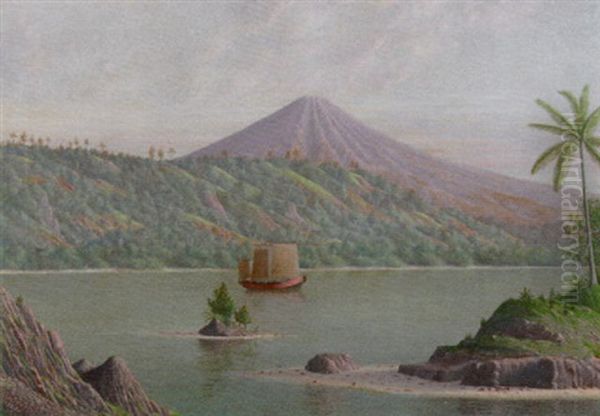 A View Of Pelabuhan Bastiong On Ternate Island - The Moluccas Oil Painting by Pieter Rosenburg