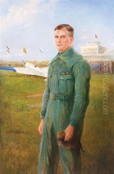 Portrait Of A German Aerobatic Champion Wilhem Stor Oil Painting by Eugen Ritter von Rosenfeld