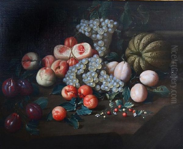 Still Life Of Grapes, Peaches, Plums And Melon Oil Painting by Johannes Rosenhagen