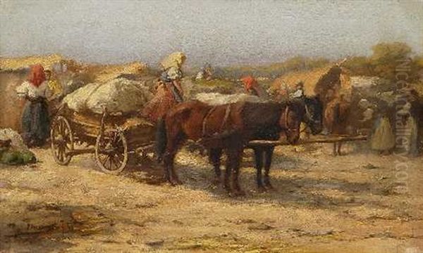 Ungarische Bauern Mit Pferdewagen by Ferenc Rosenmayer