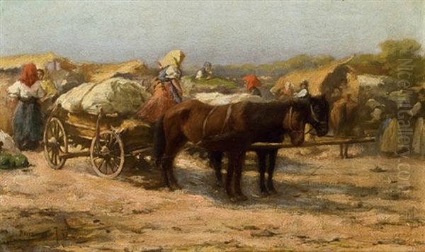 Ungarische Bauern Mit Pferdewagen Oil Painting by Ferenc Rosenmayer