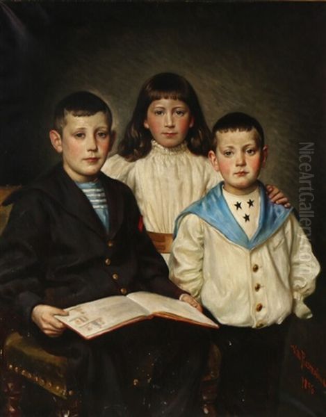 Portrait Of Three Siblings Oil Painting by Vilhelm Rosenstand