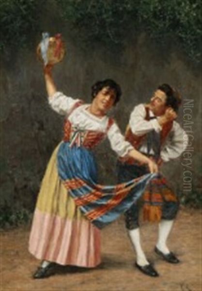 Dancing Italians In Traditional Clothing Oil Painting by Vilhelm Rosenstand