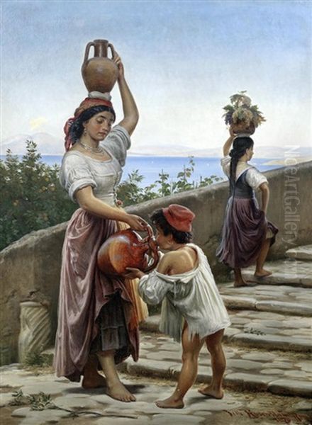 The Water Bearers, Capri Oil Painting by Vilhelm Rosenstand