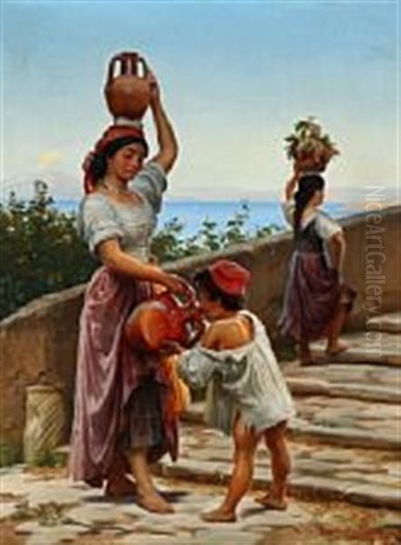 A Water Carrier From Capri Oil Painting by Vilhelm Rosenstand