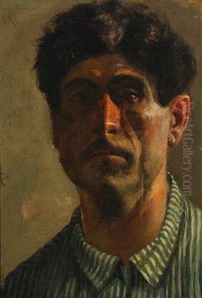 Man In A Striped Shirt Oil Painting by Vilhelm Rosenstand