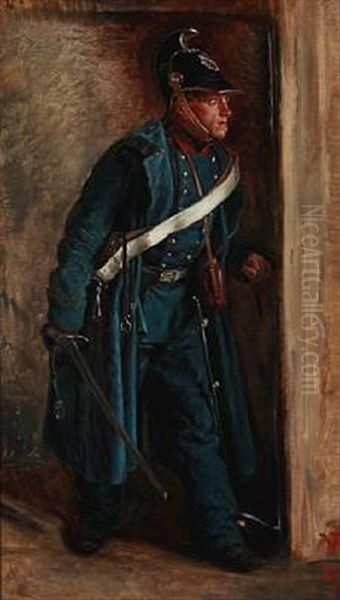 A Soldier Seeking Refuge In A Peasant Hut Oil Painting by Vilhelm Rosenstand