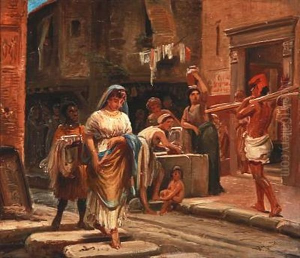 Historical Street Scene From Ancient Pompeii, Italy Oil Painting by Vilhelm Rosenstand