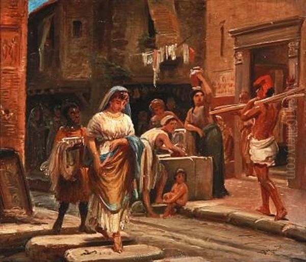 Historical Street Scene From The Ancient Pompeii In Italy Oil Painting by Vilhelm Rosenstand