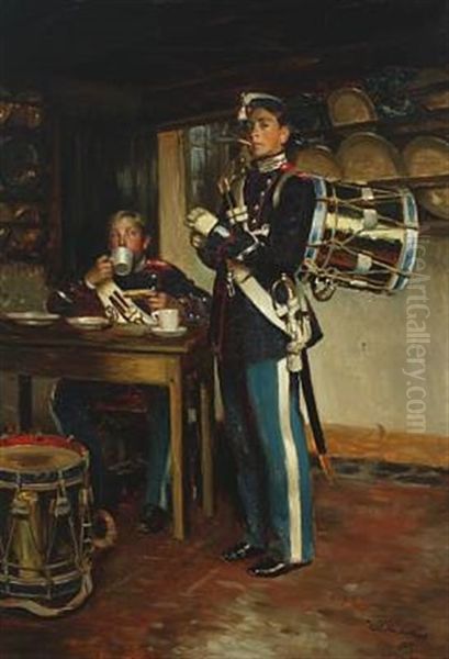 Two Drum Majors In The Guards Room Oil Painting by Vilhelm Rosenstand