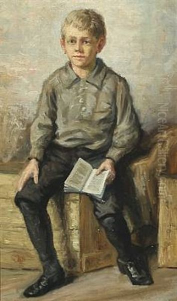 Portrait Of A Reading Boy Oil Painting by Vilhelm Rosenstand