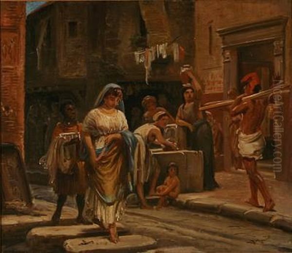 Historical Street Scene From The Ancient Pompeii In Italy Oil Painting by Vilhelm Rosenstand