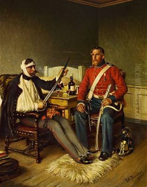 Dragoon Andkjaer Is Visiting His Enemy Count Reichenbach At His Bedside Oil Painting by Vilhelm Rosenstand