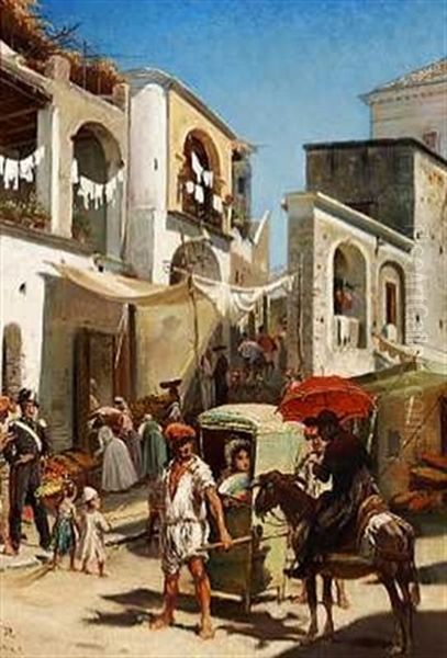 Italiensk Gadescene Fra Ischia Oil Painting by Vilhelm Rosenstand