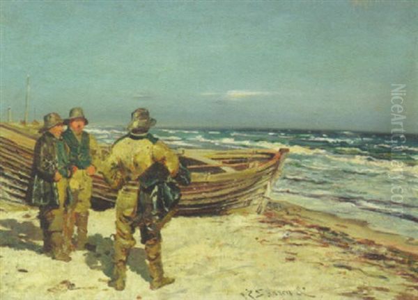 Fiskere Pa Skagen Strand Oil Painting by Vilhelm Rosenstand