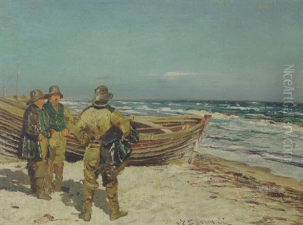 Fiskere Pa Skagen Strand Oil Painting by Vilhelm Rosenstand