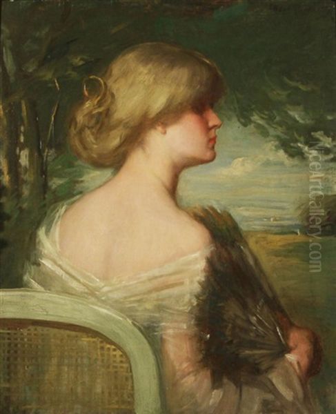 Woman With A Fan Oil Painting by Albert Rosenthal