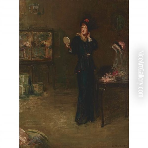 Millinery (in Seal And Sable) Oil Painting by Albert Rosenthal