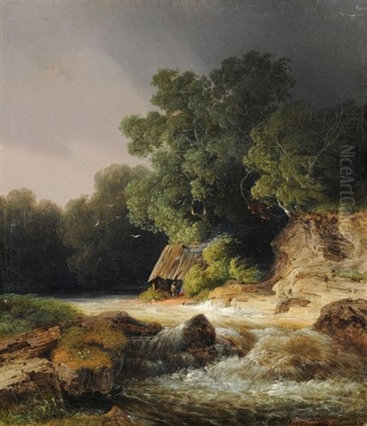 Wildbach Im Sturm Oil Painting by August Rosenthal