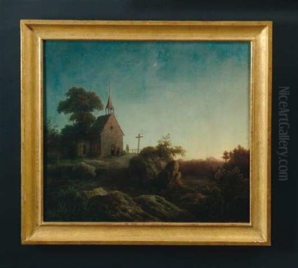 Morgenstimmung An Einer Kleinen Kapelle Oil Painting by August Rosenthal