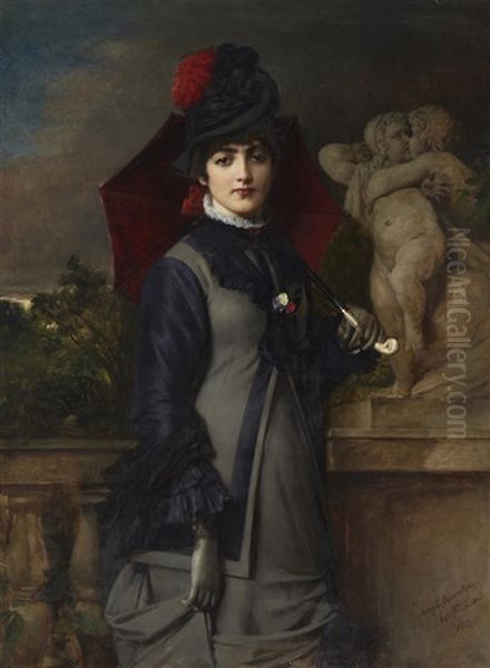 Portrait Of A Young Woman With A Parasol Oil Painting by Tobias Edward Rosenthal