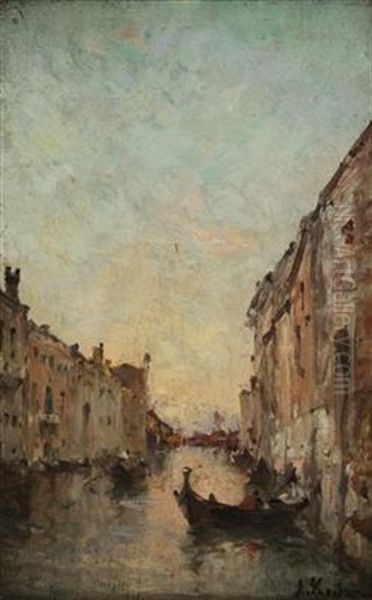 Abendlicher Kanal In Venedig Oil Painting by Amedee Rosier