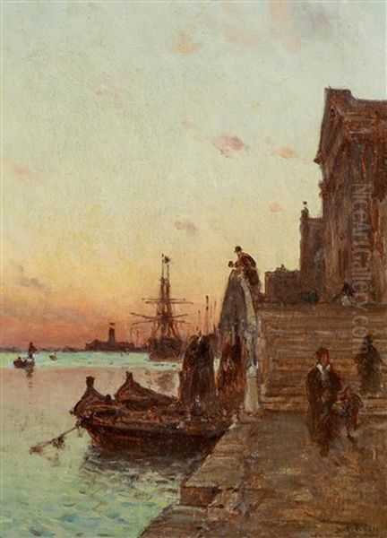 Abend In Der Lagune Vor Venedig Oil Painting by Amedee Rosier