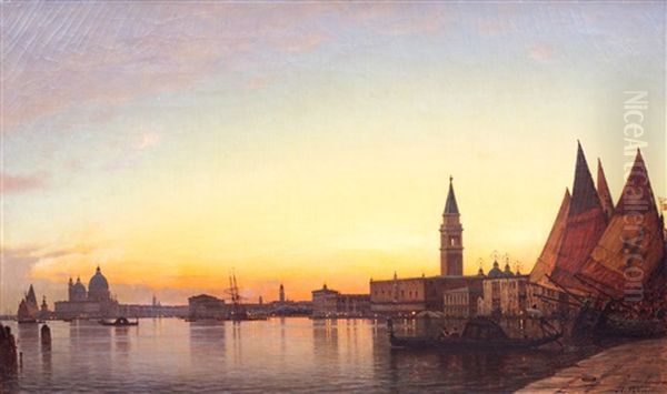 Sunset On The Grand Canal, Venice Oil Painting by Amedee Rosier