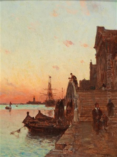 Venice In The Evening Light Oil Painting by Amedee Rosier