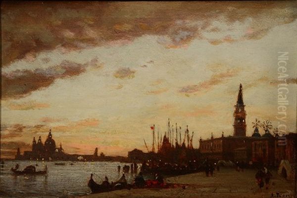 Sunset On The Grand Canal, Venice Oil Painting by Amedee Rosier