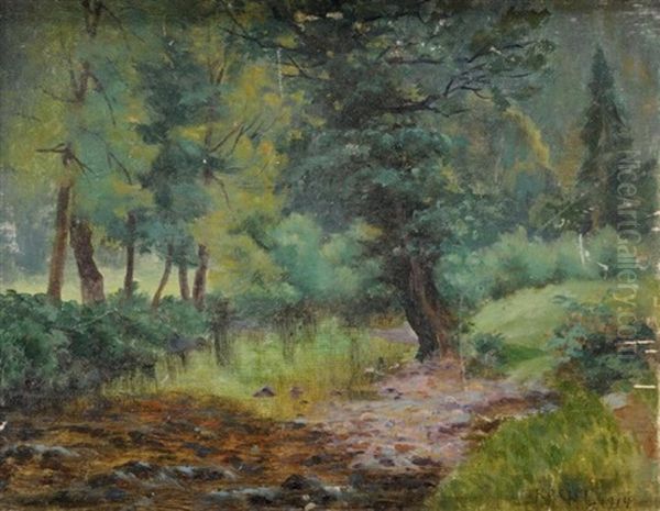 Paysage De Foret Et Ruisseau Oil Painting by Amedee Rosier