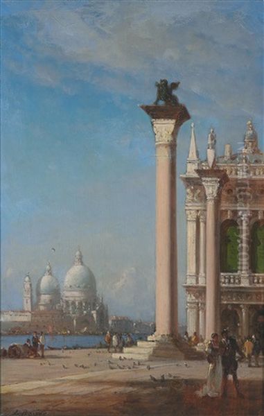 Blick Auf Santa Maria Della Salute Von Den Markussaulen Aus Oil Painting by Amedee Rosier