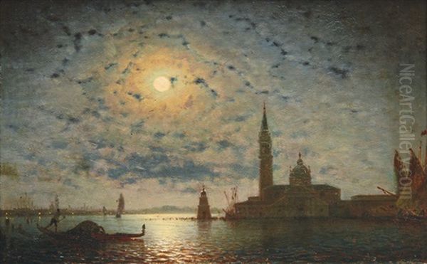 Venice, S. Giorgio Maggiore In The Moonlight Oil Painting by Amedee Rosier