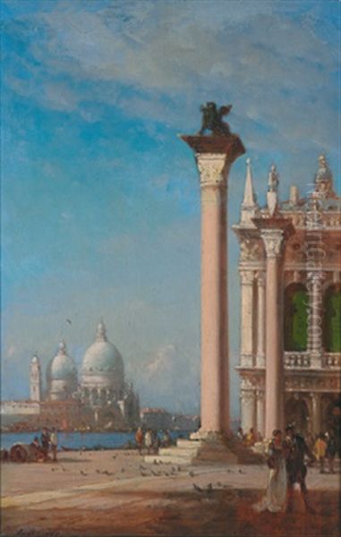 Blick Auf Santa Maria Della Salute Von Den Markussaulen Aus Oil Painting by Amedee Rosier