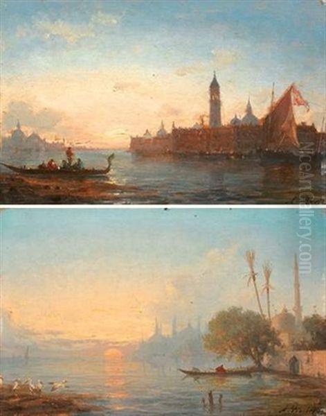 Vue De Venise (+ Vue Du Bosphore; 2 Works) Oil Painting by Amedee Rosier