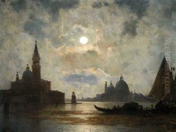 L'entree Du Grand Canal A Venise, Le Soir Oil Painting by Amedee Rosier