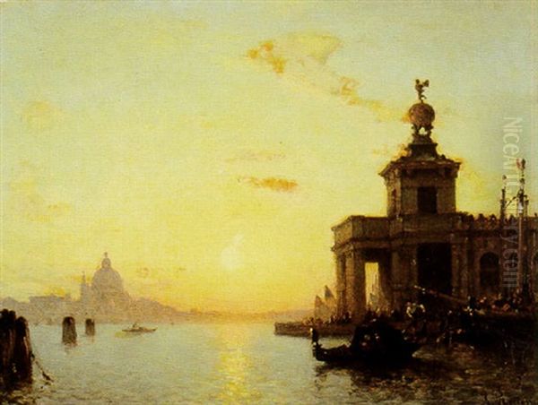 Vue De Venise, L'ancienne Douane Oil Painting by Amedee Rosier