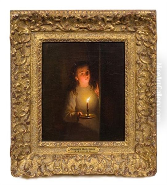 Girl With Candle Oil Painting by Johannes Rosierse