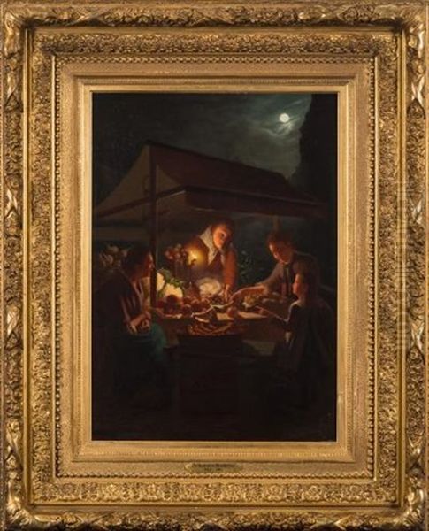 Night Market By Candlelight Oil Painting by Johannes Rosierse