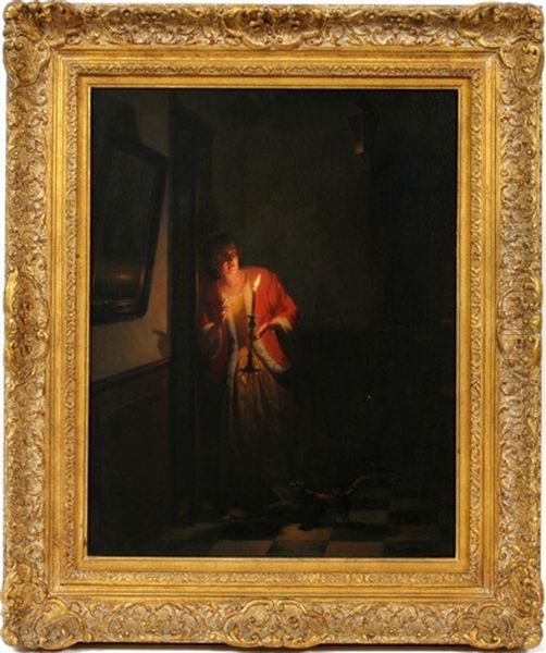 Girl With Candle Oil Painting by Johannes Rosierse