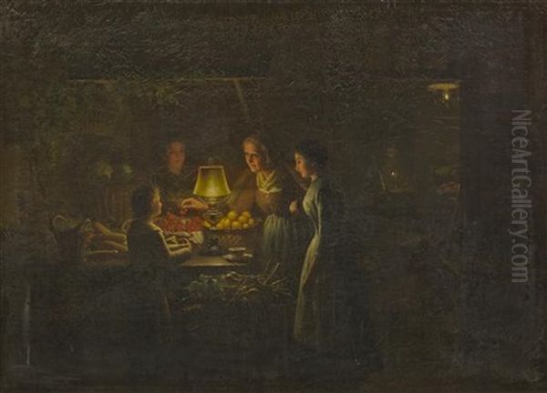 Figure By Lamplight Oil Painting by Johannes Rosierse